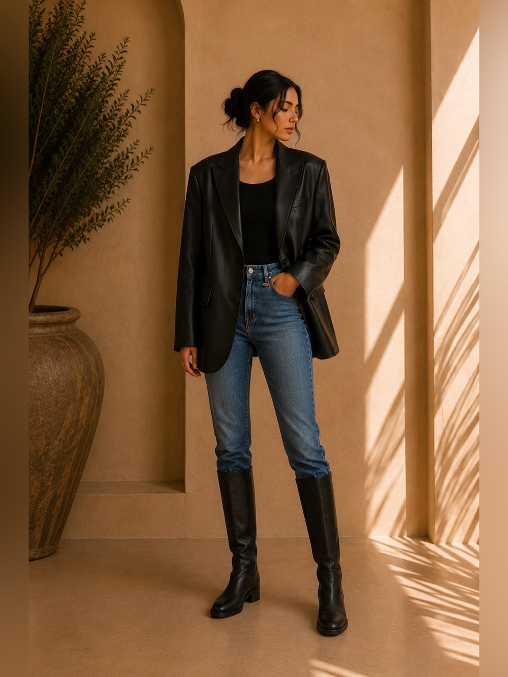 Commense Black Faux Leather Blazer S | Dark Feminine Fall Jacket